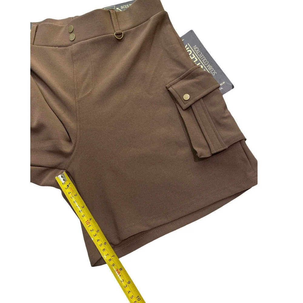 NWT Brown Cargo Sculpting Shorts Women's 1X pull on Shaping Stretch 7